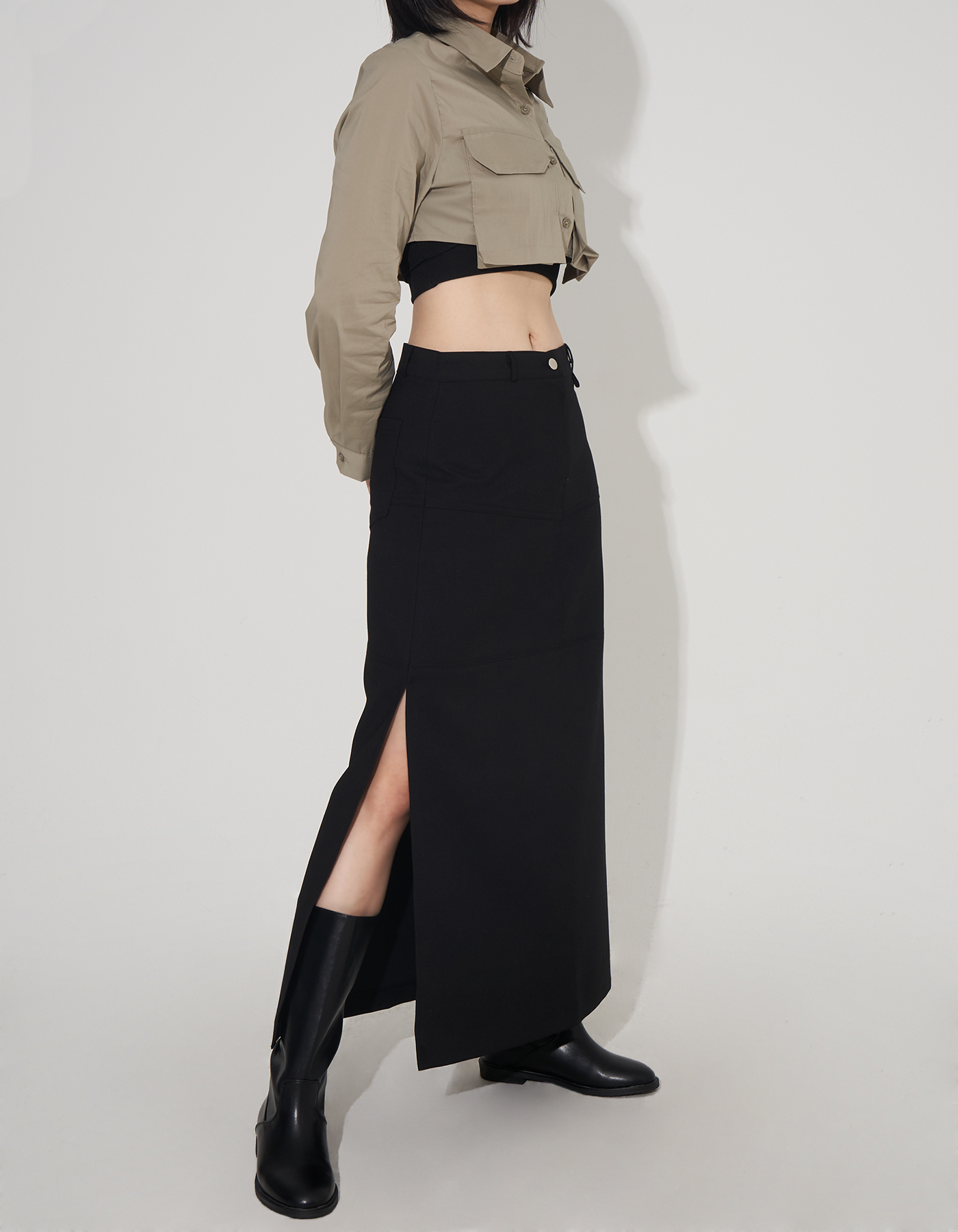 Minimal side slit skirt (2 Color)