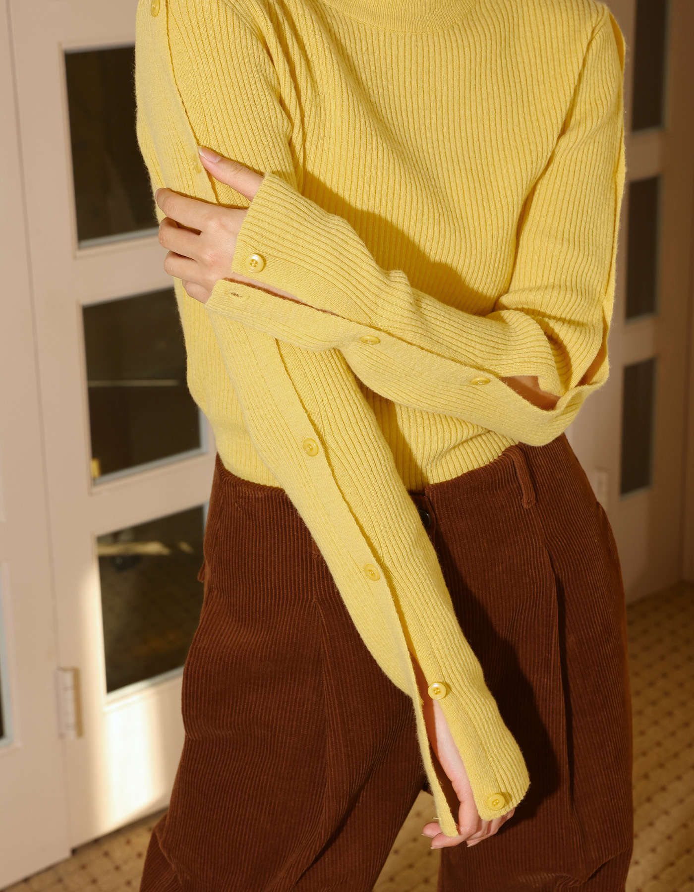 Sleeve button line cashmere knit (3 Color)