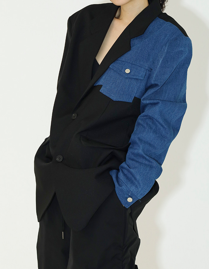 Unisex color match denim jacket (Black)