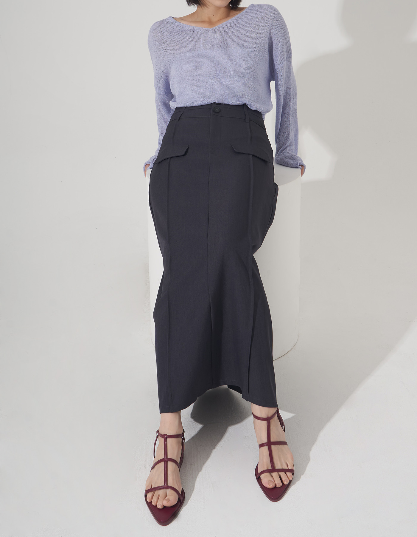 Button pintuck maxi skirt (2 Color)